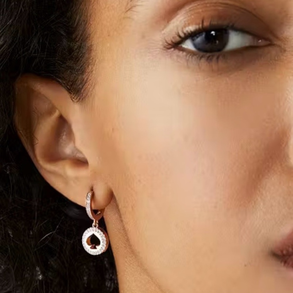 Kate Spade Spot The Spade Pave Huggies | Rose Gold CZ Earrings - Picture 3 of 3